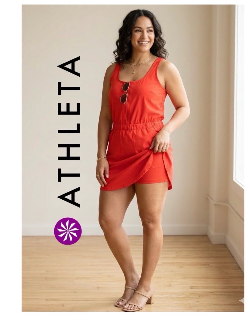 Athleta Brooklyn Skort Dress Red Orange Sleeveless Half Zip Activewear Sz Small